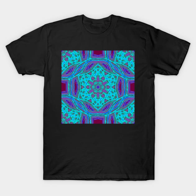 Abstract cyan flower kaleidoscopes T-Shirt by hereswendy